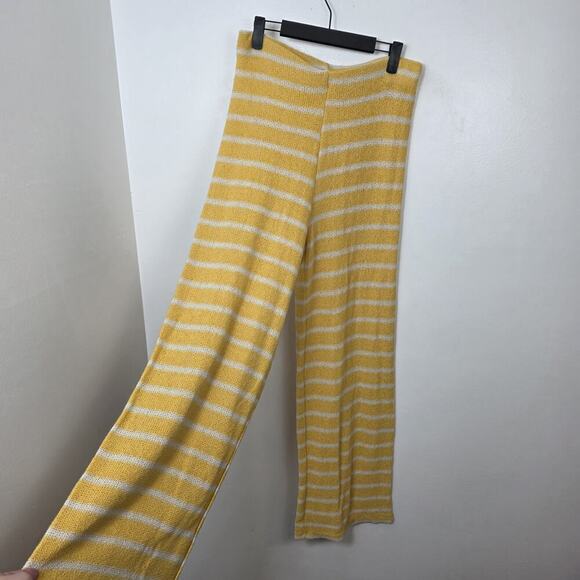 Zara Striped Yellow & White High Waisted Knit Wide Leg Rustic Pants Size Medium - Picture 3 of 7